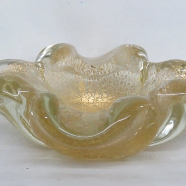 Murano Style Aventurine Gold Flake Art Glass Ashtray 3933B