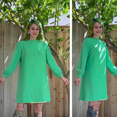 Vintage 1960’s Bright Green Long Sleeve Mod Dress 