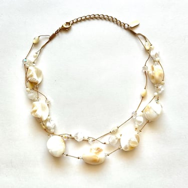 Vintage Large Pearl Crystal Necklace Beach Summer Ocean Jewelry 3 Strand Chain Choker 