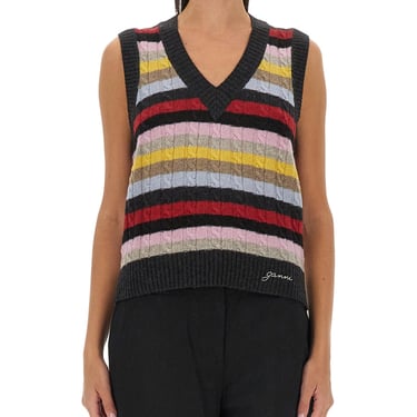 Ganni Women Vest With Logo And Stripe Pattern