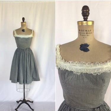 Vintage 50s dress | Vintage black white gingham dress | 1950s Chumley fit and flare dress 