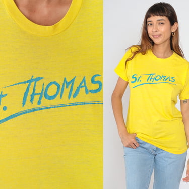St Thomas Shirt 80s Virgin Islands T-Shirt Souvenir Graphic Tee Tourist Travel Single Stitch Yellow Burnout Vintage 1980s Screen Stars Large 