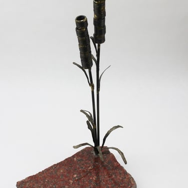Brutalist Cattails Sculpture Springs Steel Metal Scrap Granite Base Steampunk 