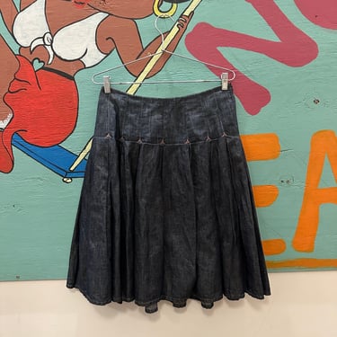 Y2K Jean Paul Gaultier denim box pleat skirt / chambray / Jean’s Paul Gaultier / 29 waist / mid length / western / m / size 8 / drop waist 