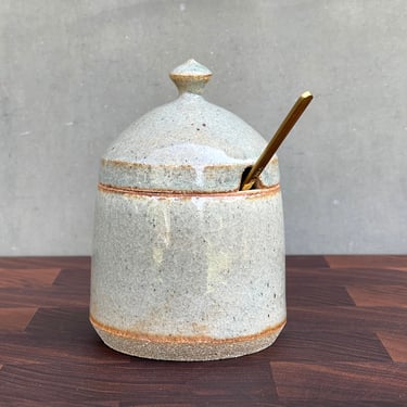 Ceramic Salt Cellar with Lid & Spoon opening- Glossy Celedon 