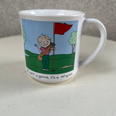 Vintage coffee mug “It isn’t a game, a religion“ golf humor by Dale of Recycled Paper Products 