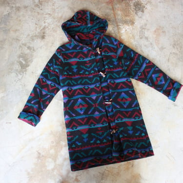 Rare 80s 90s Woolrich Blanket Coat Long Duster Southwestern Toggle Hooded Wool Jacket Size M 