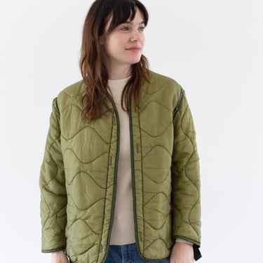 Vintage Celery Green Liner Jacket | Unisex Wavy Quilted Nylon Coat | S | LI255 