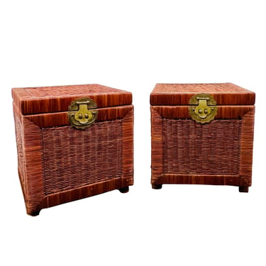 #1188 Pair of Vintage Rattan Box Chests