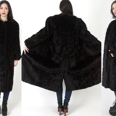 Full Length Mink Coat / 80s Feathered Patchwork Fur Jacket / Vintage Large Shawl Collar / Womens Vintage Dark Brown Swing Overcoat 