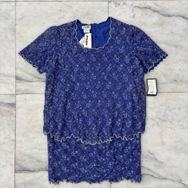 VTG Brilliante Lord & Taylor Dress Purple Sequin Lace Tiered MOB Women 3X NWT 