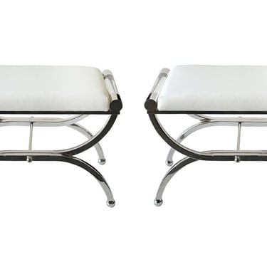 Pair of Lucite & Polished Nickel Benches by Charles Hollis Jones, c. 1980's