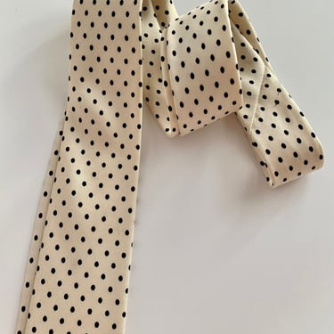 Early 1960's Polka Dot Tie - Small Black Polka Dots on Cream - All Silk - Narrow Mod Profile 