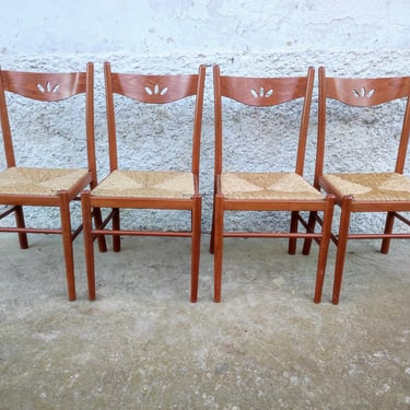 Vintage Set of 4 Wooden Desk Chairs/ Dining Chairs with Rope Seats/Vintage Furniture/Retro Furniture/ Mid Century Chairs/ Dining Chairs/90s 