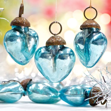 VINTAGE: 1 One Small Mercury Glass Heart Ornaments - Light Weight Kugel Style Ornaments - Silver Heart Pendants - SKU os-156 