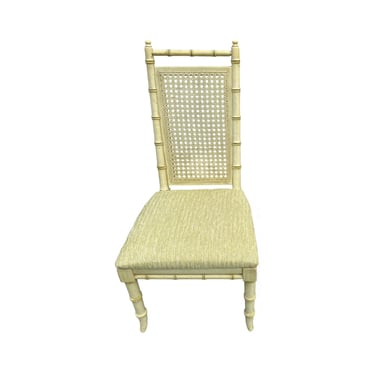 Vintage Faux Bamboo Chair by American of Martinsville with Rattan Cane Back - Wood Dining Side or Desk Chair Hollywood Regency Coastal Style 