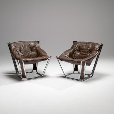 Pair of Sonic armchairs by Odd Knusten for Hjellegjerde Møbler, Norway, 1970s 