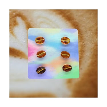 Coffee Bean Stud Earring Set - Cold Brew Latte Espresso Barista Themed Pierced Ear Jewelry 