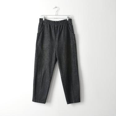 vintage black denim easy pants, 90s elastic waist jeans 