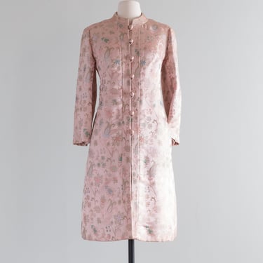 Elegant 1960's Dynasty Pink Silk Brocade Dress & Coat Set / SM