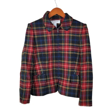 Vintage Jones NY Size 10 Petite Plaid Coat Jacket 100% Worsted Wool Red Tartan 