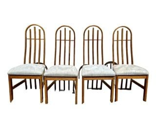 ( set of 4 ) 1990s Postmodern Oak Wood Architectural Dining Chairs