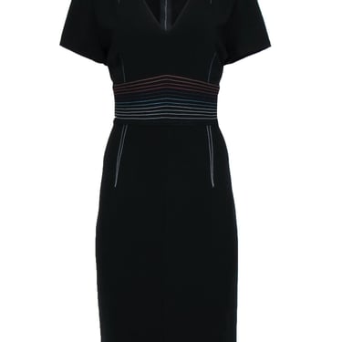Diane von Furstenberg - Black Short Sleeve Sheath Dress w/ Rainbow Contrast Stitching Sz 14