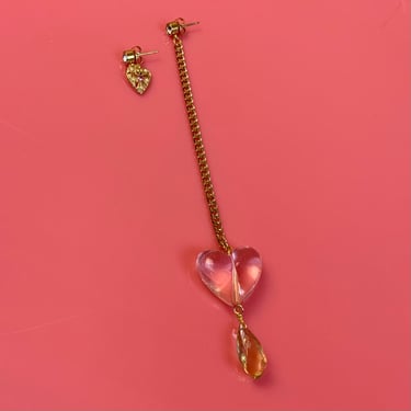 Mismatched heart earrings, long chain earring, big heart earring, asymmetrical earrings 