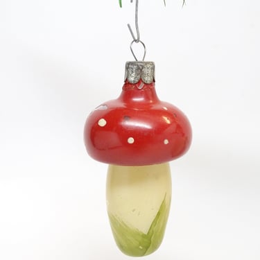 Vintage Hand Painted Glass Mushroom Ornament for  Christmas Tree, Antique  Holiday Decor 