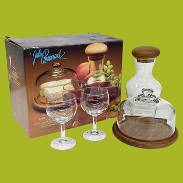 Vintage Goodwood Wine and Cheese Set Retro 1970s Mid Century Modern + Six Pieces + Teak Wood + Glass + Kitchen + Serving + Julie Pomerantz 