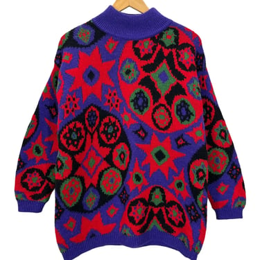 Vintage 80s Benetton Geometric Print Super Colorful Pullover Sweater Women’s M/L