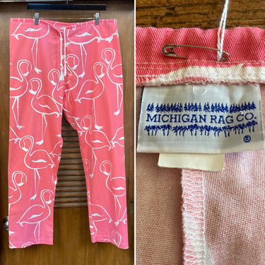 Vintage 1980’s “Michigan Rag” Pink Flamingo New Wave Hip Hop Cartoon Pants, 80’s Vintage Clothing 
