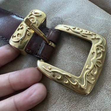 vintage bold ornate leather metal hardware belt 
