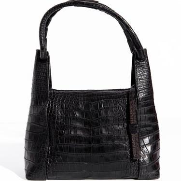 GUCCI 00s Black Crocodile Embossed Leather Handbag