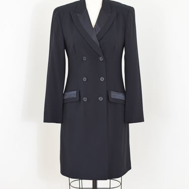 Vintage 1990s DKNY Tuxedo Jacket | XS | 90s Black Wool Coat by Donna Karan New York 