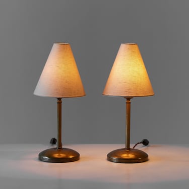 Pair of Petite Brass Lamps with Pedestal Base 