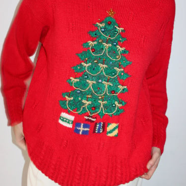 Festive Vintage Christmas Tree Turtleneck Sweater