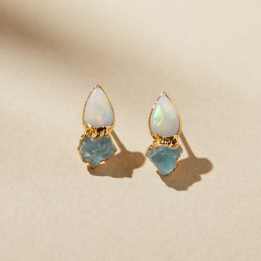raw opal studs | rough opal earrings | raw aquamarine studs | october birthstone studs | march birthstone studs | opal stud earrings 