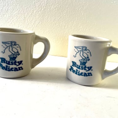 Vintage Iconic Miami Restaurant The Rusty Pelican Pair of Coffee Mugs 