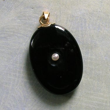 Antique Victorian 14K Gold, Onyx and Pearl Mourning Locket, Antique Victorian Locket, Old Onyx Locket (4352) 