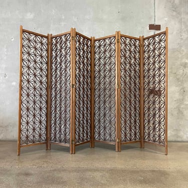 Mid Century Modern Six Panel Teak Wood Screen Divider