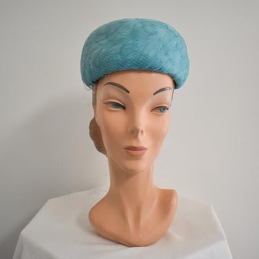 1960s Pasadena Hats Aqua Feather Hat 