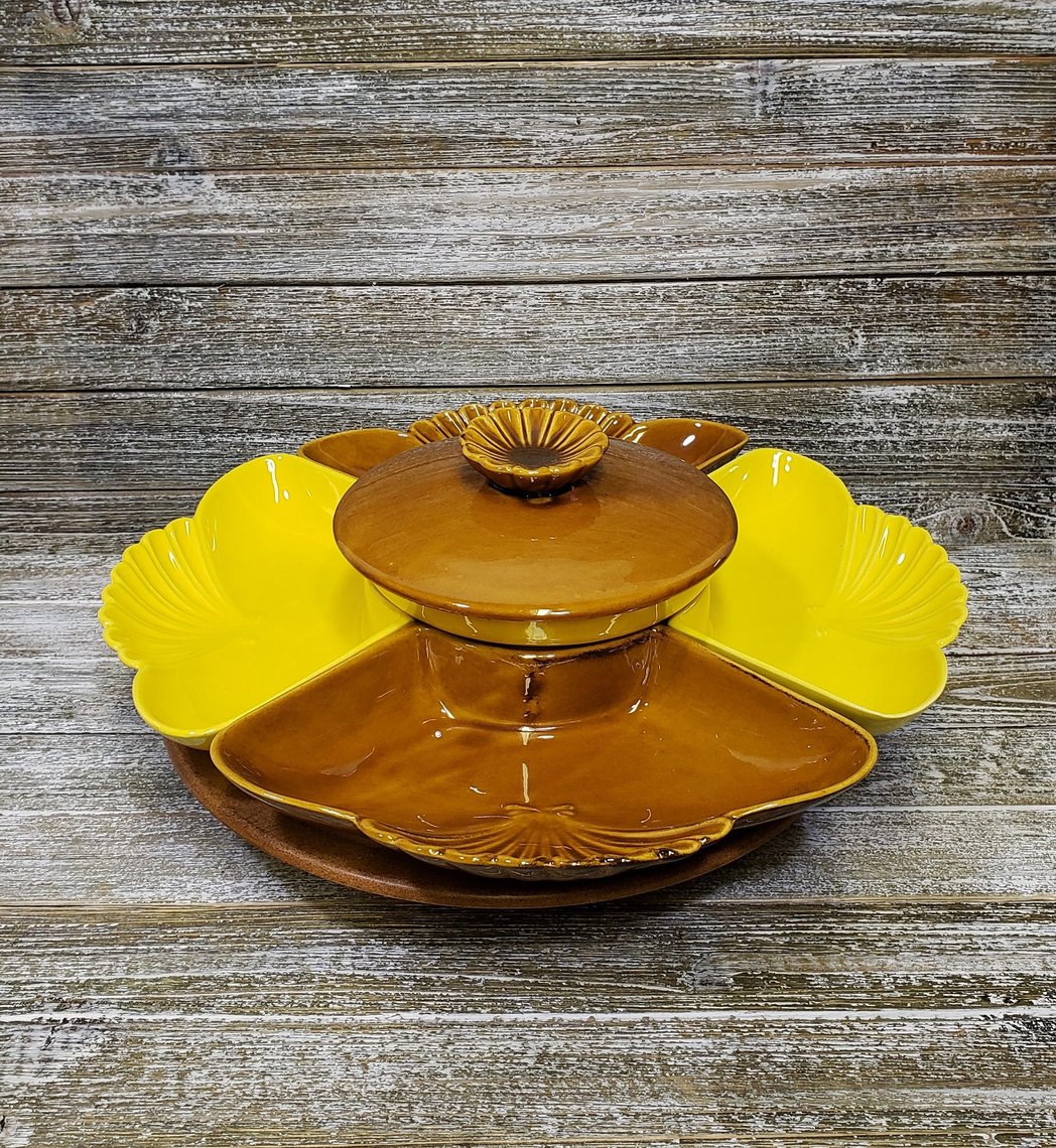 Mid newest Century Ceramic Divided Server On Lazy Susan