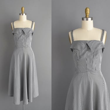 1950s vintage dress | Black & White Classic Gingham Print Summer Sun Dress | Small | 50s dress 