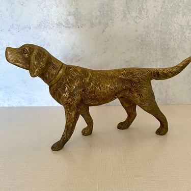 Large Vintage Brass Retriever Dog Figurine Sculpture 