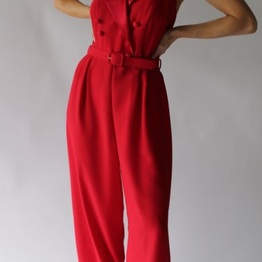 Vintage Crimson Halter Jumpsuit & Bolero Set