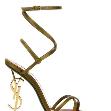 Saint Laurent Women Olive Green Satin Opyum 110 Sandals