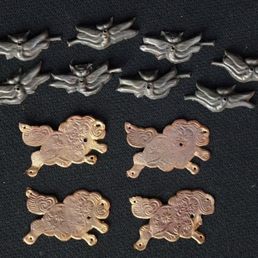 Antique Japan miniature bronze Dragonfly and Shishi 1900 hand craft placques 