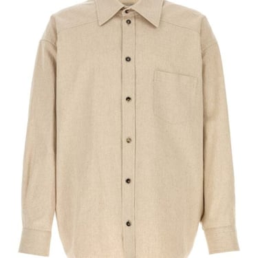 Bottega Veneta Men Melange Sand Poplin Oversize Shirt