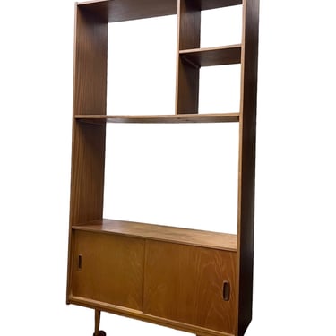 Free Shipping Within Continental US - Vintage Mid Century Modern Book Shelf with Record Storage Cabinet Finished Back UK Import. 